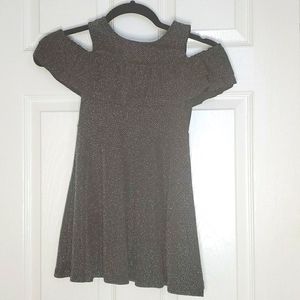 Girl's black+metallic silver off the shoulder dres